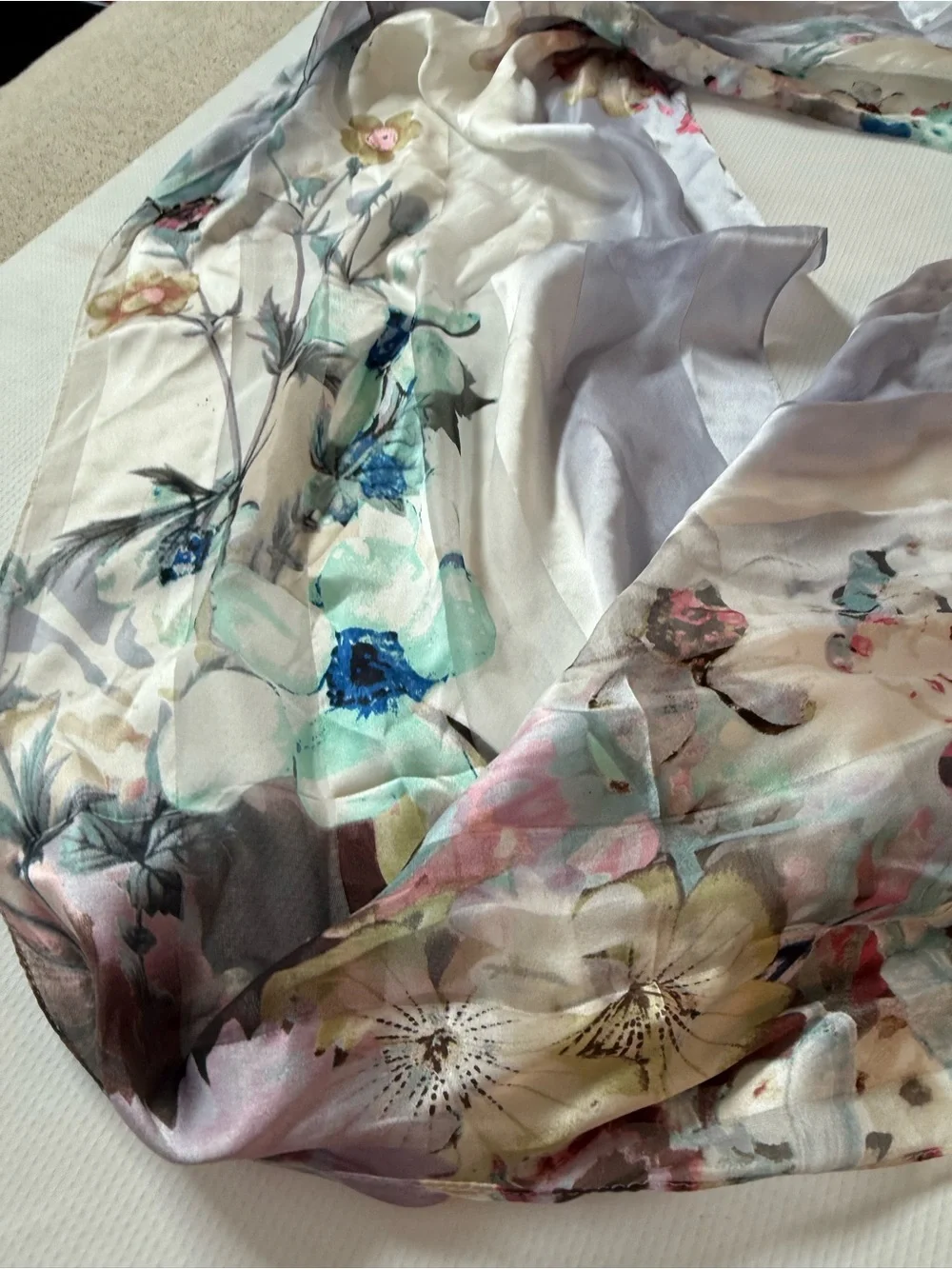 Cynthia Rowley Light Blue Floral Striped Silk Scarf